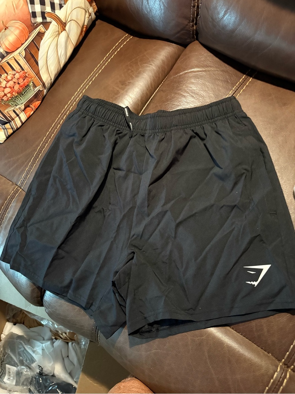 Gymshark Black Athletic Training Shorts with White Logo, unisex